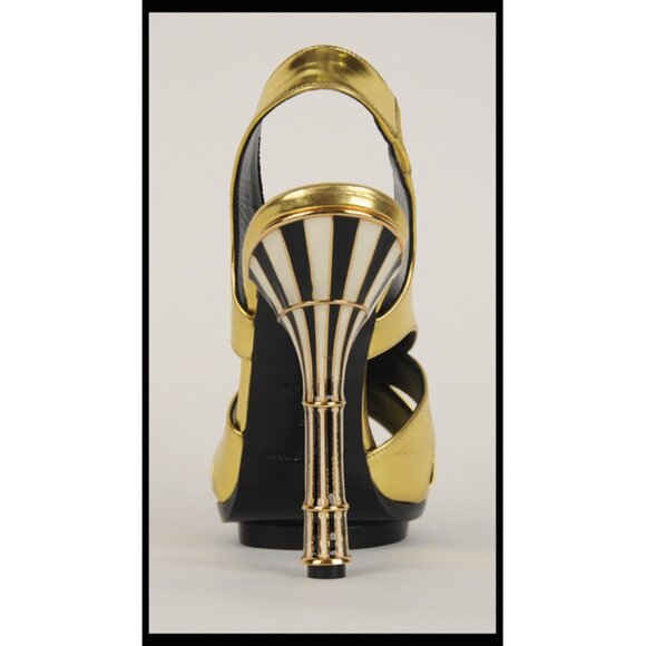BALENCIAGA SHOES SANDALS ENAMEL GOLD LEATHER sz 37 /US 6.5 - Picture 5 of 11